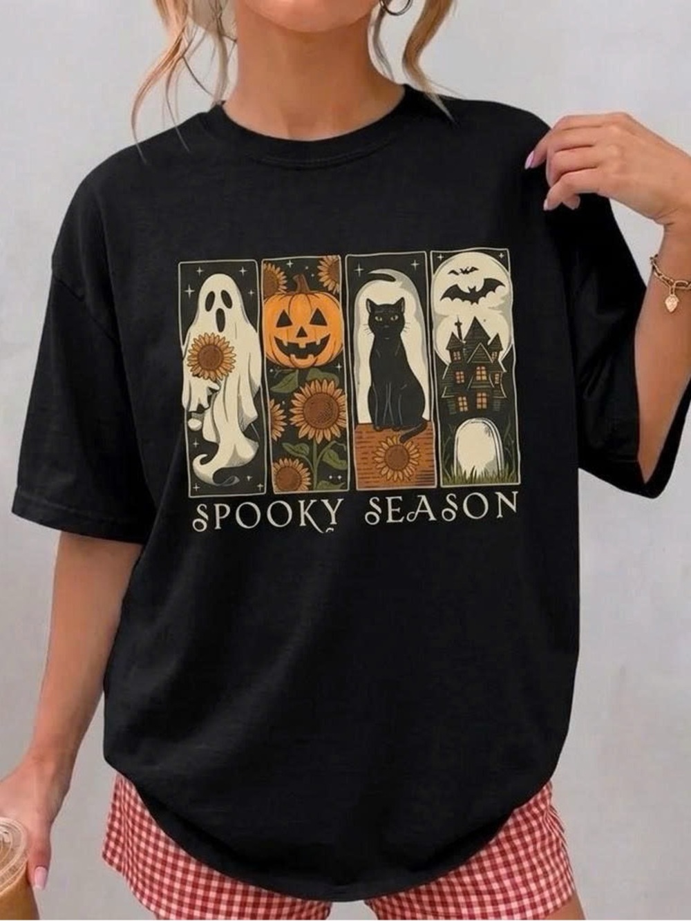 Spooky Season Halloween Graphic T-shirt Ghost Pumpkin Black Cat Tee